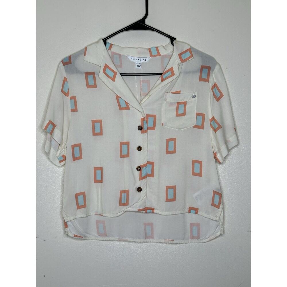 Rusty Vacation Size Small NEW SS Sunset Boxy Button Front Shirt Cropped Light